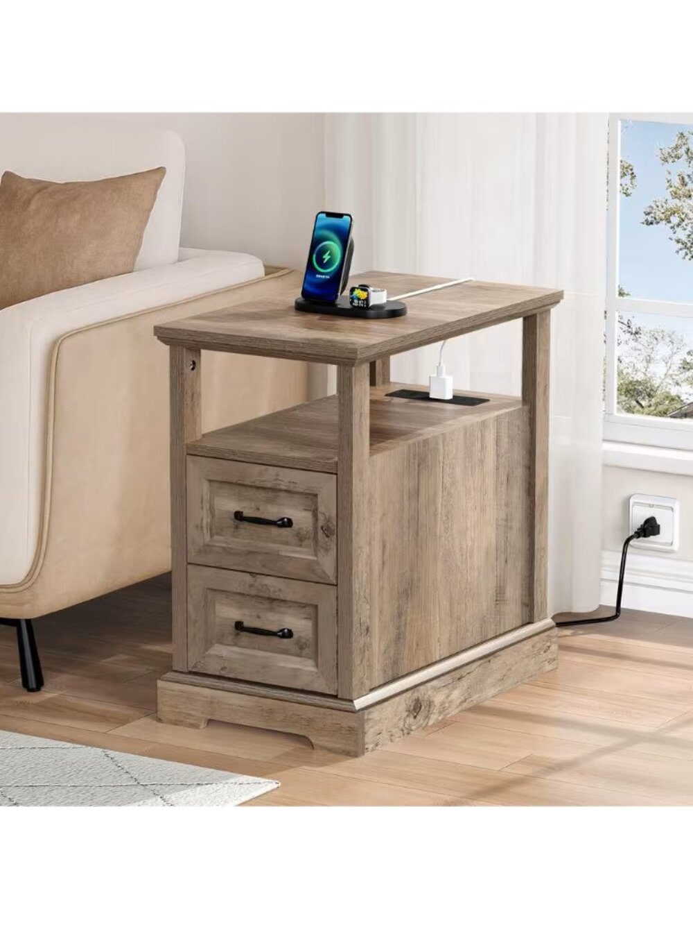 HOMMPA Farmhouse 13.78" Gray Rectangle End Table